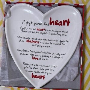 Heart Plate Ceramic Serving Dish in White and Red